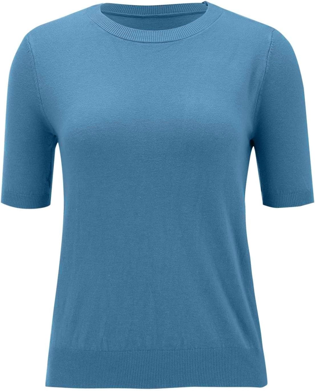 Short Sleeve Sweater Tops for Women Cute Lightweight Crew Neck T Shirts Solid Color Relaxed Fit Business Casual Top