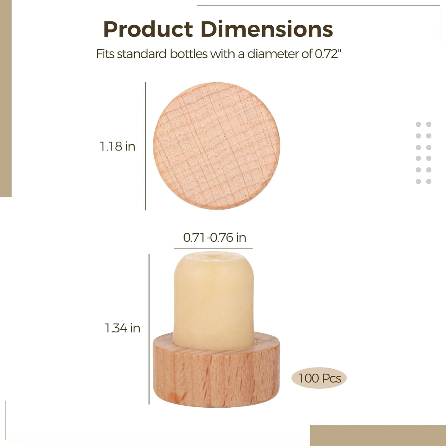 100 Pcs T-Shaped Wine Bottle Corks, Reusable Wine Sealing Plugs, Resealable Beer Bottle Stoppers, Natural Wood and Rubber, Secure Fit, Ideal for 375 ml/500 ml/750 ml Bottles