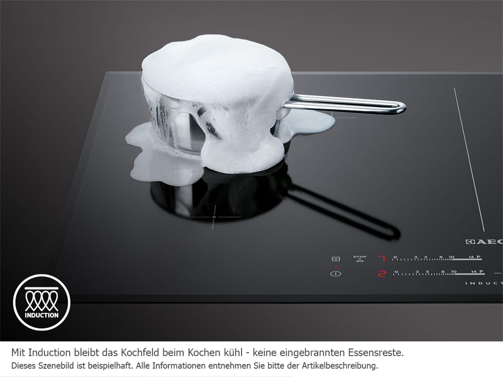 AEG IKE64471XB Autarkes Kochfeld / Herdplatte mit Touchscreen, Topferkennung & Hob²Hood-Funktion / Induktionskochplatte / 4 Kochzonen / Edelstahlrahmen / 60 cm