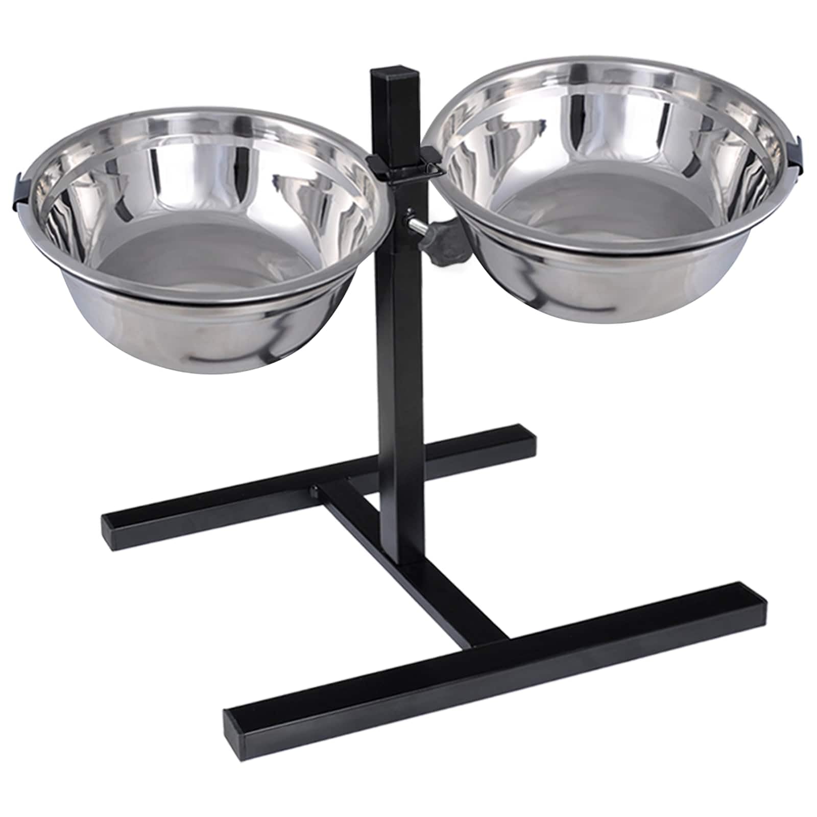 Comedero para perros con 2 cuencos de acero inoxidable, altura regulable de 6 a 48 cm, comedero para todas las razas de perros, 50 x 29 cm, color plateado y negro
