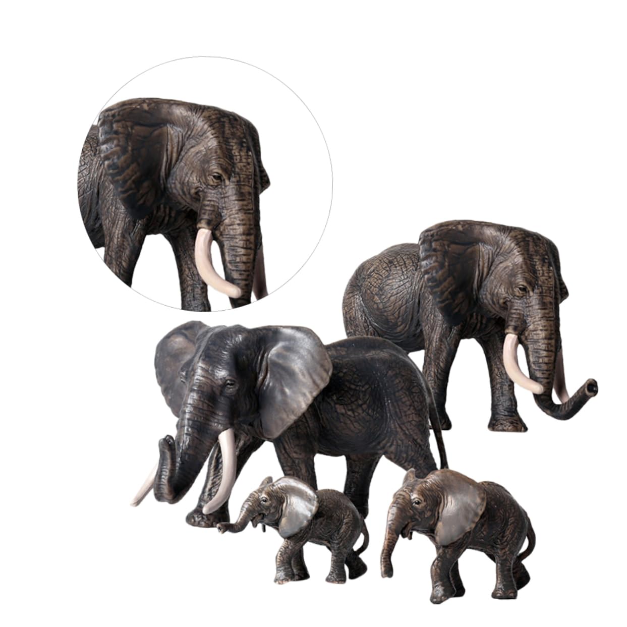 KOMBIUDA Modelo de Elefante de Simulación 4 Piezas PVC Negro | Figuras Creativas y Realistas, Juego de Grupo Salvaje, 1 Set para Niños