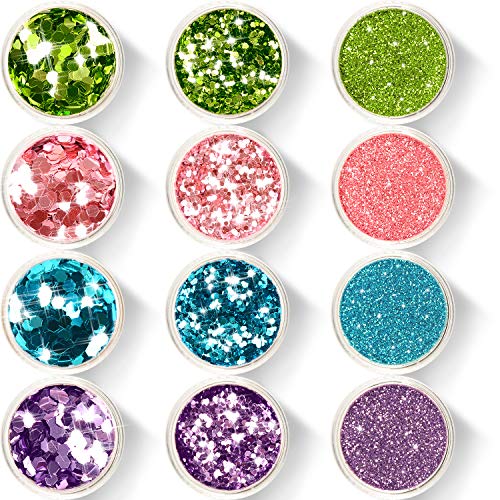 Glitter Wenida 12 Colors Holographic Cosmetic Festival Powder Sequins Craft Glitter for Arts Face Hair Body Nail