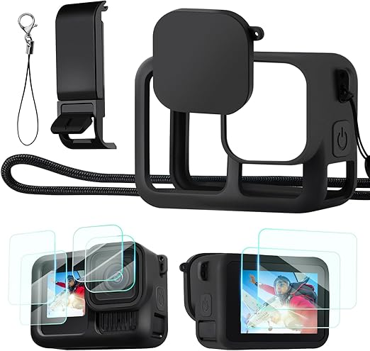 K&F Concept Silicone Sleeve Protective Cover Compatible with GoPro Hero 13 Black, Battery Side Lid + Screen & Lens Protectors & Lens Caps & Lanyard Action Camera Accessories Kit