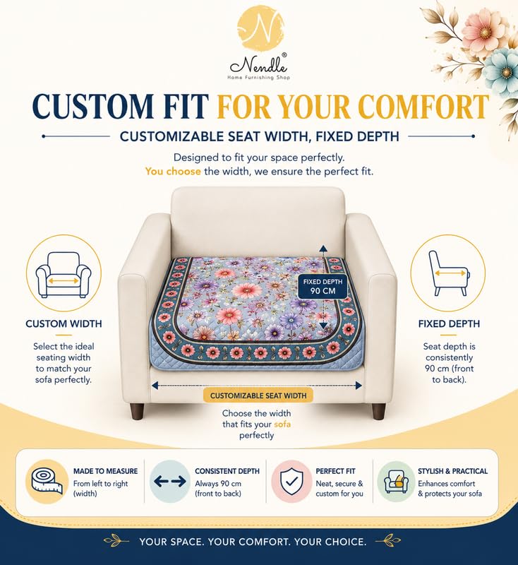 Image of Nendle Quilted Customisable Digital Printed Sofa Mat Cover with Fixed Seat Depth of 36 Inches | Premium Velvet Fabric Furniture Protector for Custom Fit