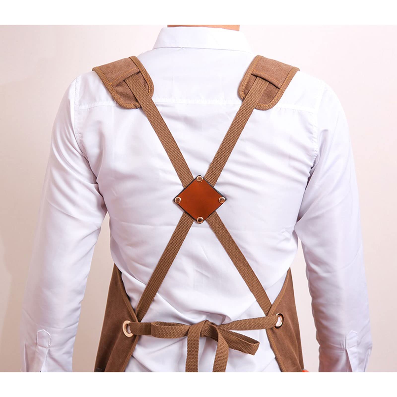 Delantal de Lona de algodón para Hombre y Mujer, Ajustable, de Cuero, para hoteles, restaurantes, cafeterías, barberías, despensas y camareros (Amarillo)