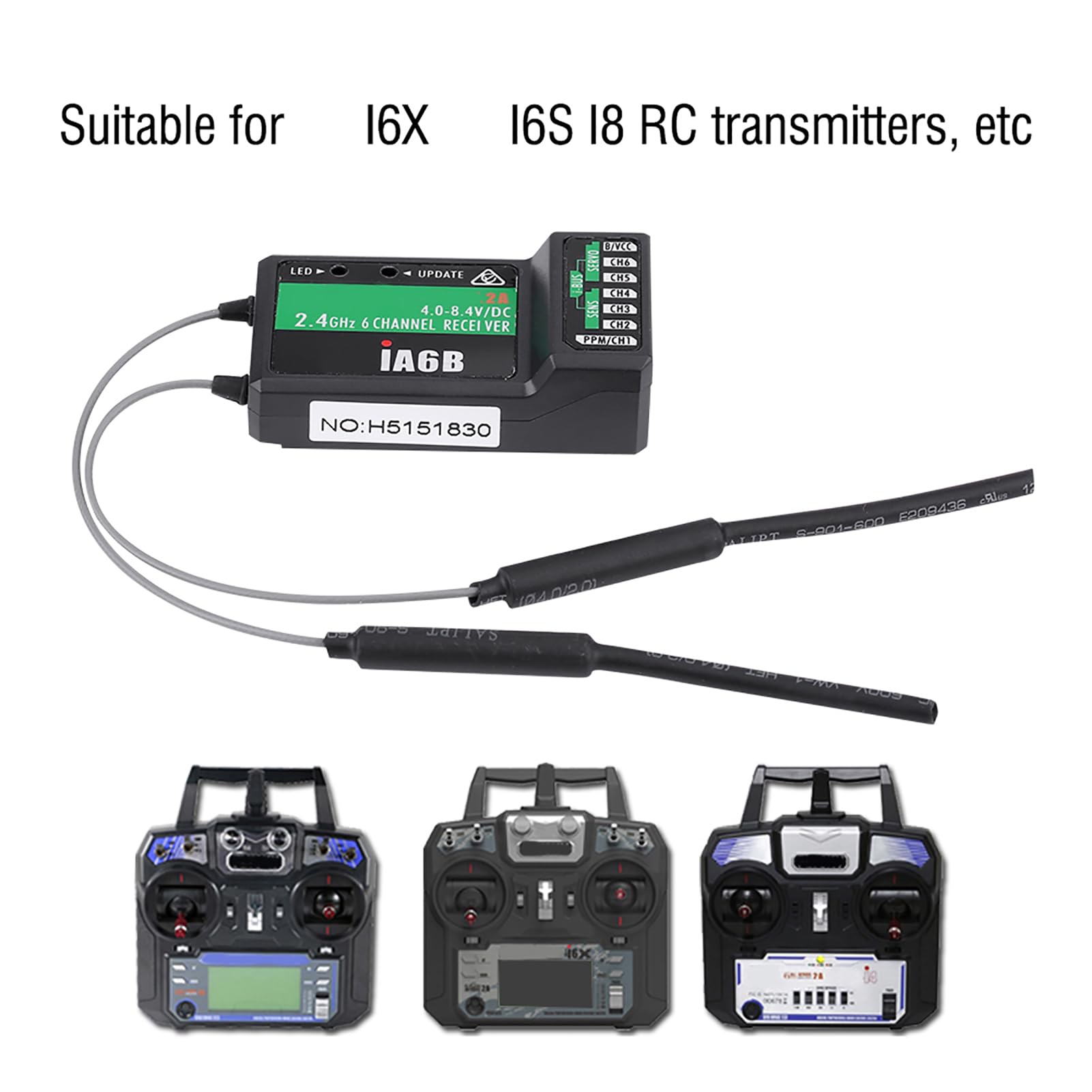 Flysky FS IA6B 2.4G 6CH RC Ricevitore PPM con doppia antenna compatibile con trasmettitori FS I6X FS I6S I8 per aerei RC Alianti Elicotteri digitale di salto di