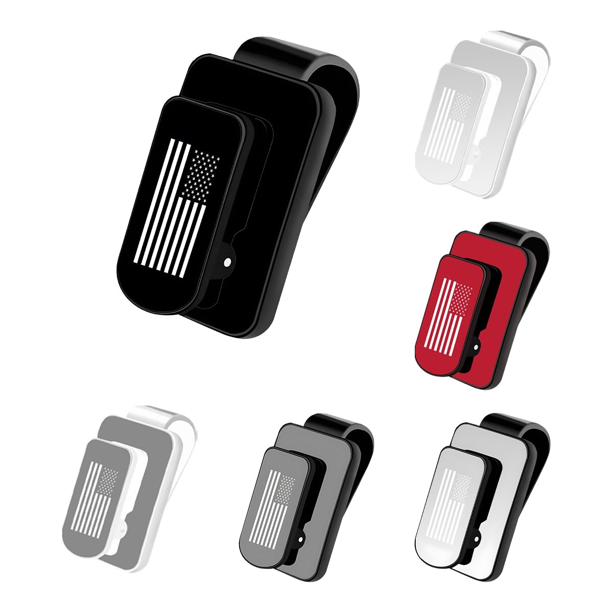 Gasedin Car Visor Sunglasses Holder, Multifunctional US Flag Metal Car Hanger for Glasses and Tickets, Universal Car Personalized Extended Organizer Eyeglass Clip, Car Accessories (Black)