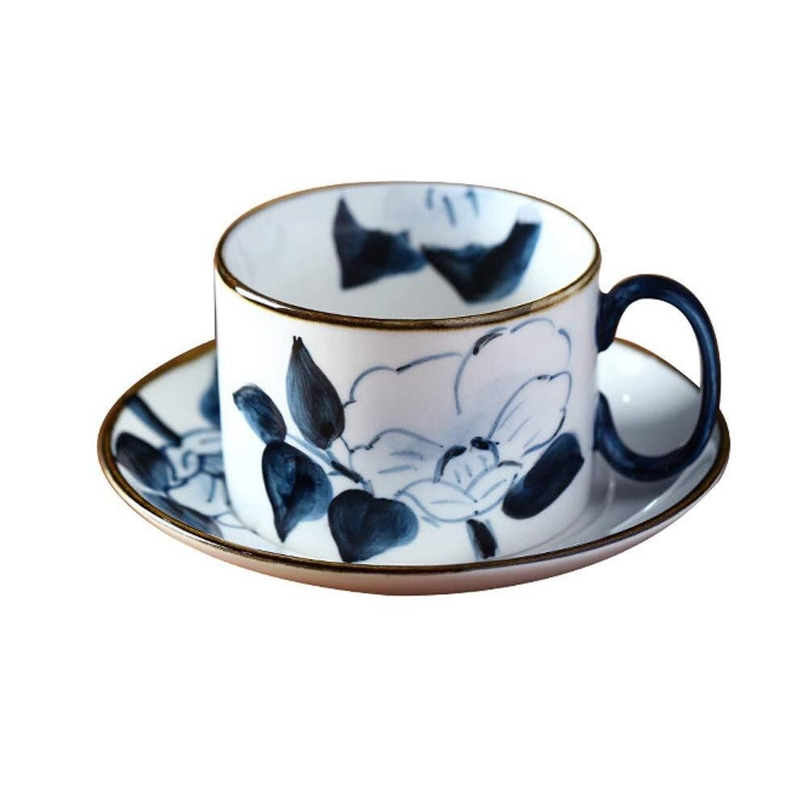 Kubek do kawy - ceramiczny zestaw filiżanek do kawy i spodków, 200 ml niebiesko-białe porcelanowe kubki do latte kubki do cappuccino z uchwytem filiżanka do herbaty para