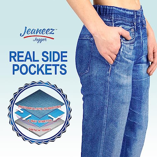 Jeaneez French Terry Jogger Jeans Pants for Women | Pull-On Elastic Waist Jeans, Stylish and Comfortable Denim