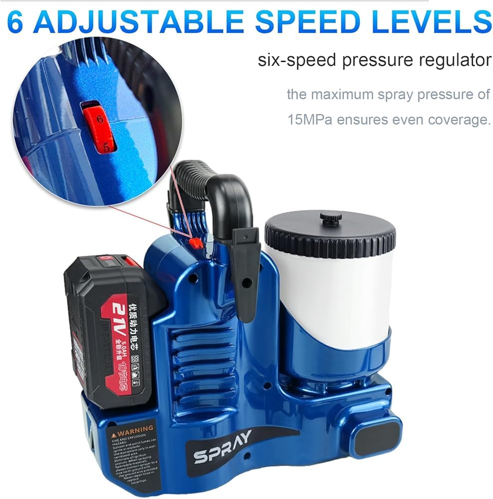Pulverizador de Pintura inalámbrico 21V 500W Pistola de pulverización de Mano 1.2L tolva 15MPa presión 6 velocidades ajustes Ligeros Herramienta con Pilas para DIY Valla de Pared proyectos de Pintura