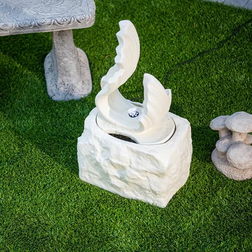 Image of XBrand 25 inch H Outdoor Garden Water Fountain, Stone-Look Modern Sculptural Freestanding Fiber Resin Fountain with LED Lights for Patio, Backyard, Porch & Lawn, White