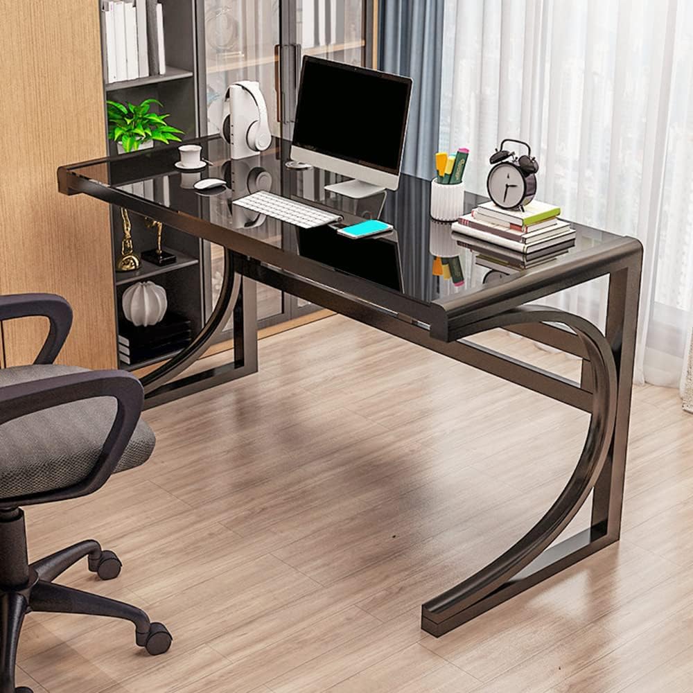 LITFAD Modern Office Desk Tempered Glass Desktop Computer