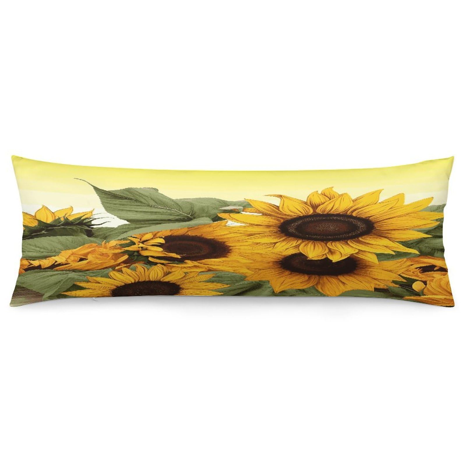 Sunflowers Floral Pillow Cover with Zipper Pillow Case Super Soft and Cozy Body Pillowcase 19 X 53 Inches Luxury Long Pillowcase for Couch Sofa Chair Bed Home Decor Pillows Cover