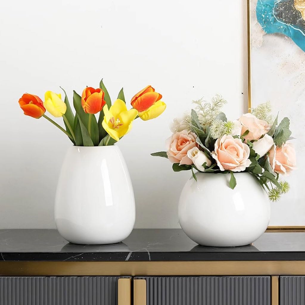 Vaso Vaso Decorazione Soggiorno Composizione floreale Ceramica Piccolo Moderno Stile Semplice Rotondo Grande Pancia Creativo Vaso In Ceramica(B)