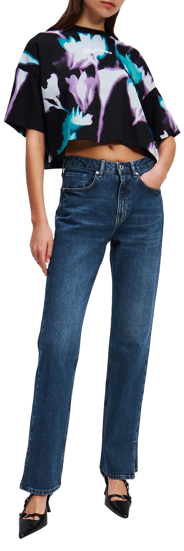Karl Lagerfeld Jeans, Damen, High Rise Straight Denim Mit Schlitz, Gerades Bein