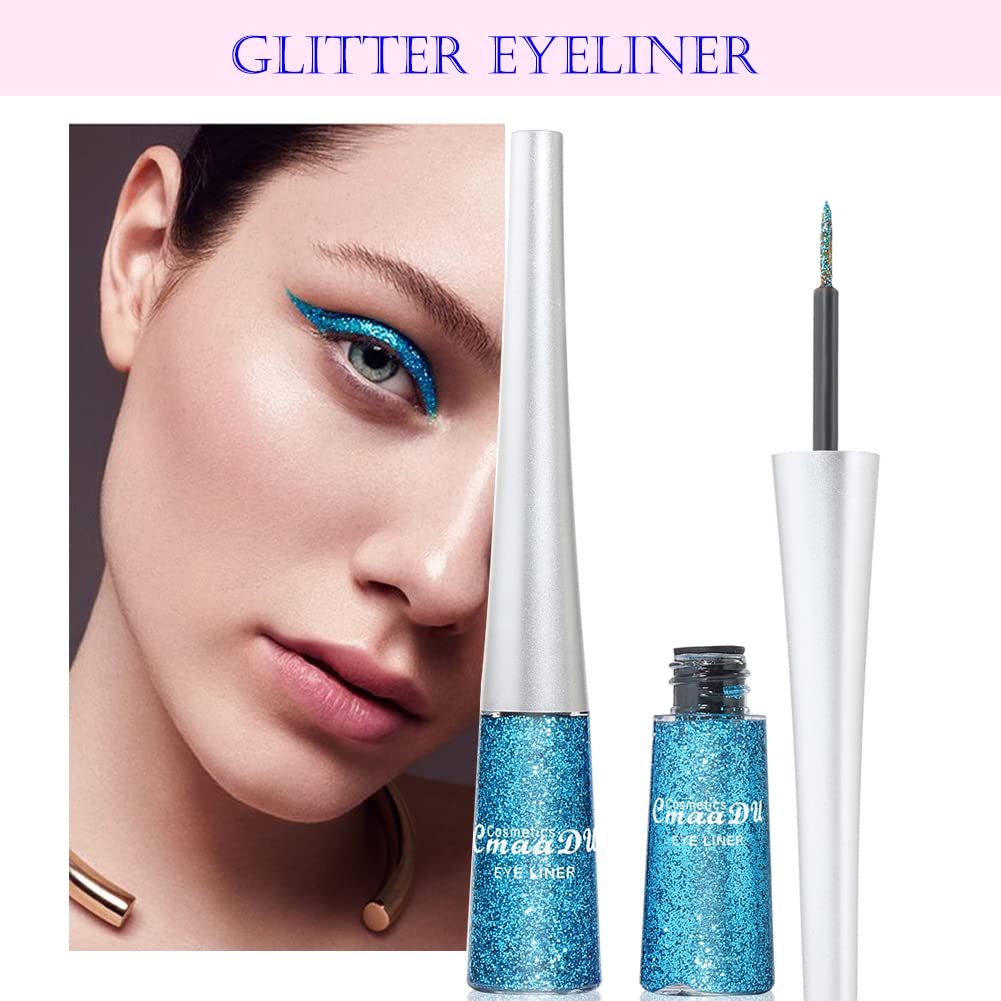 16 Colors Liquid Glitter Eyeliner Set, Metallic Shimmer Glitter Eyeshadow, Colorful Rainbow Eyeliner Long Lasting Waterproof Face Lips Art for Party Festival Makeup - Image 2