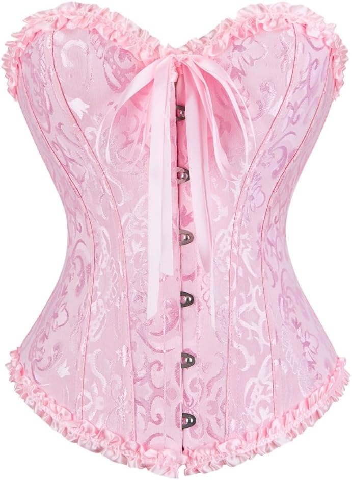 Women's Lace Up Boned Overbust Corset Bustier Lingerie Bodyshaper Top
