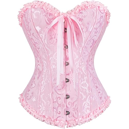 frawirshau Women's Lace Up Boned Overbust Corset Bustier Lingerie Bodyshaper Top