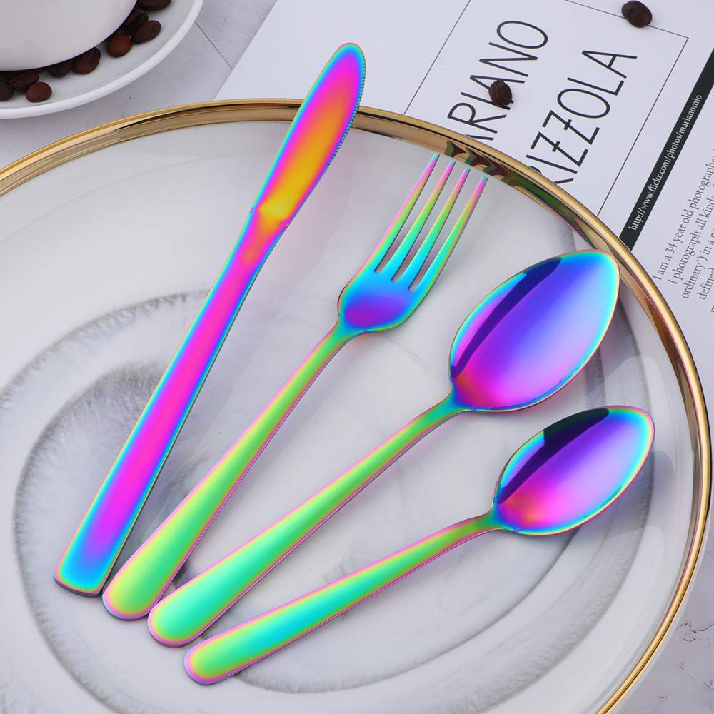 Buyer Star 20-Piece Rainbow Silverware Flatware Set for 5, Light Weight Cutlery Sets for Travel Camping, Hand Polish, Dishwasher Safe