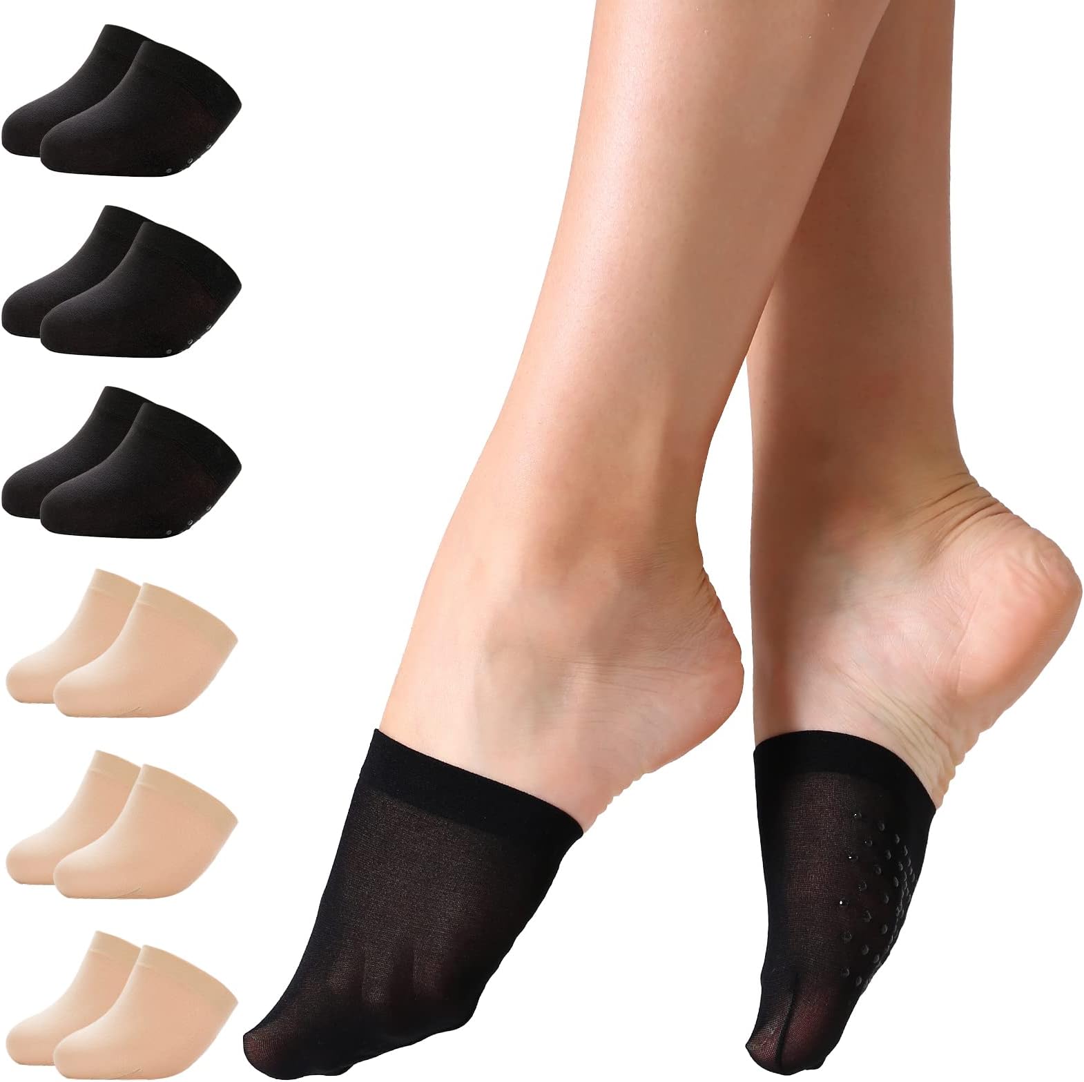 MANZI 6 Pairs Toe Topper Women Socks Half Noshow Seamless Socks