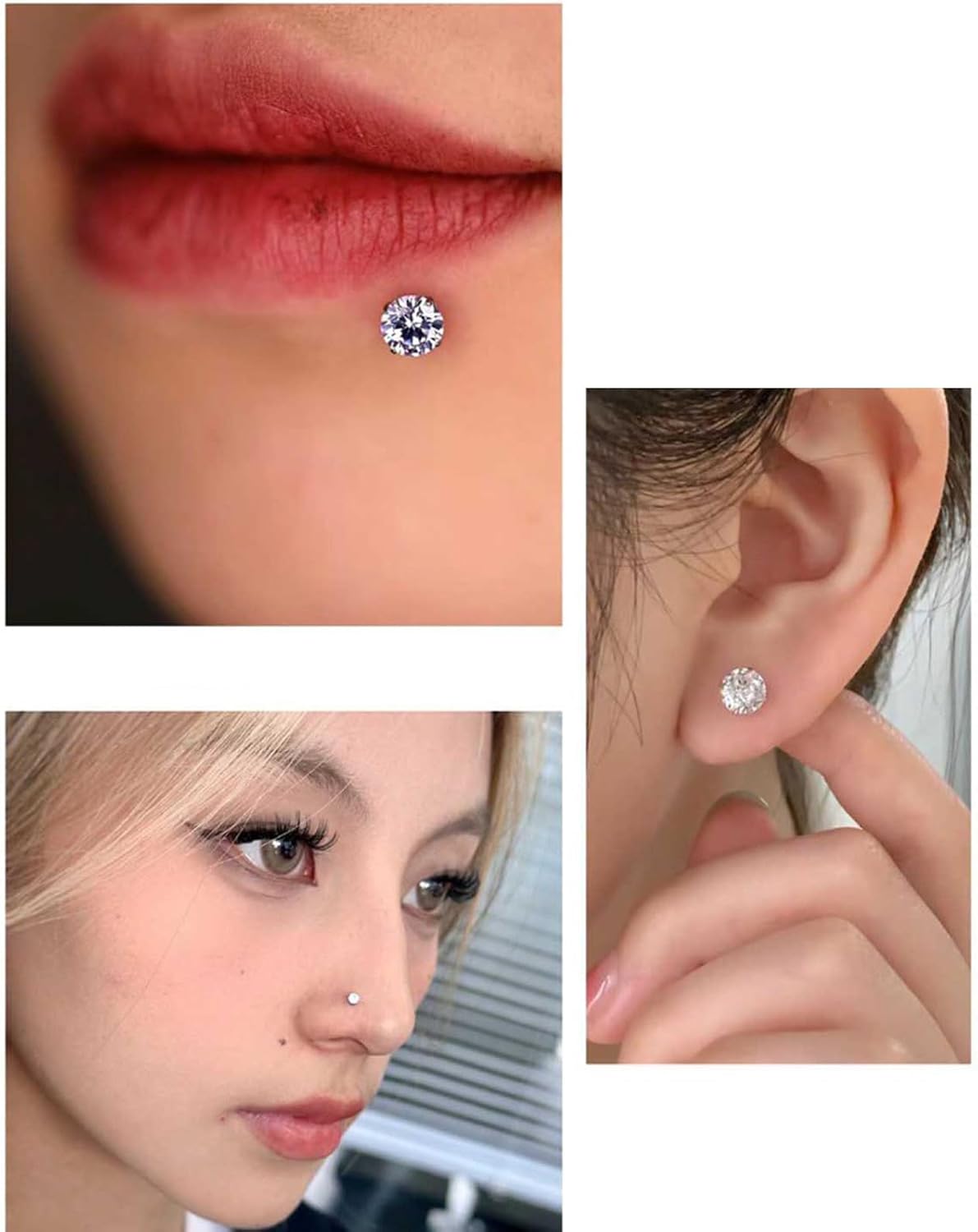 Multiple Styles Stainless Steel Nose Rings 4Pcs 4 Metallic Color Cubic Zirconia 0.8mm Gauge Body Piercing Jewelry Nose Piercing Jewelry Set