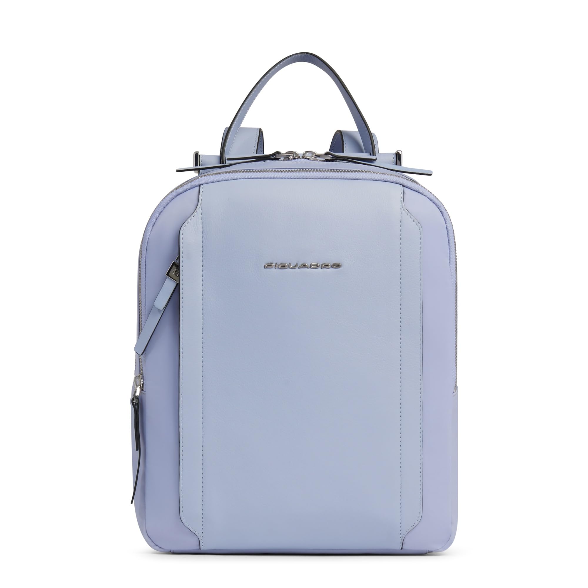Piquadro – Mochila de mujer – Tejido técnico + Cuero – Compartimento compatible con iPad® / Tablet 12,9'' – 2 compartimentos – Bolsillo delantero – Accesorio para carrito