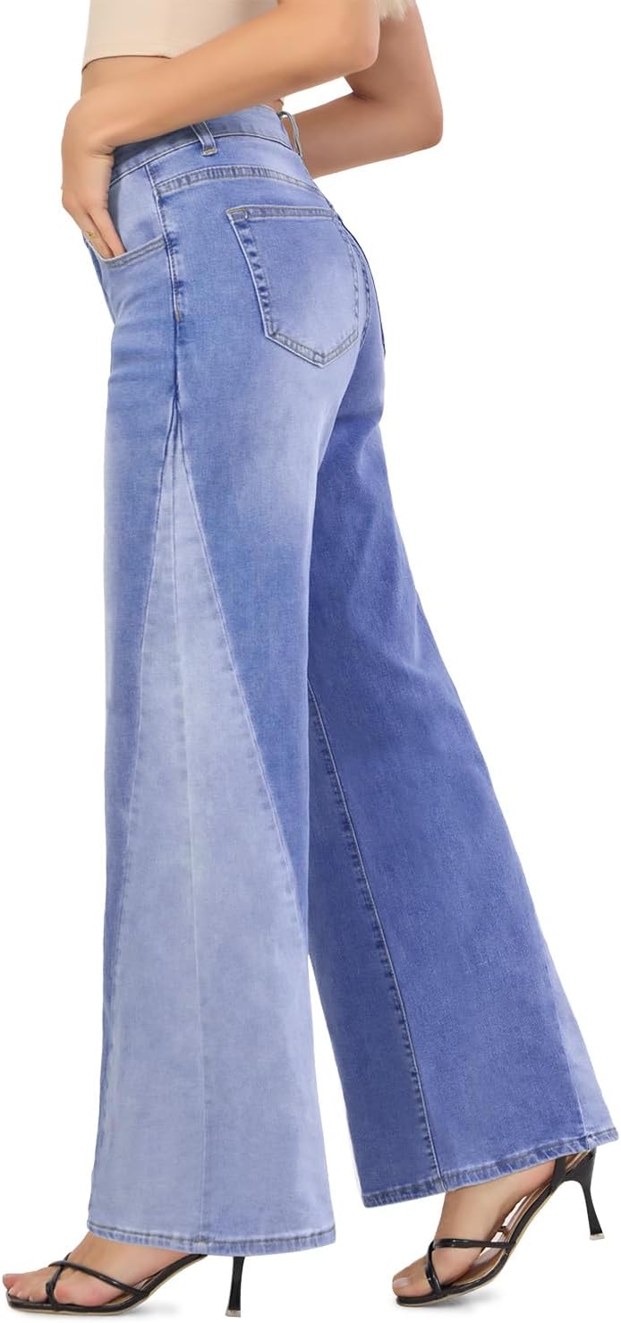 VIPONES Women's Wide Leg Jeans High Waisted Strechy Straight Baggy Jeans for Women Trendy Outfits Denim Pants with Patchwork - Image 3