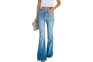 KUNMI Women's Flare Bell Bottom Jeans High Waisted Wide Leg Bootcut Jeans Stretchy Denim Pants