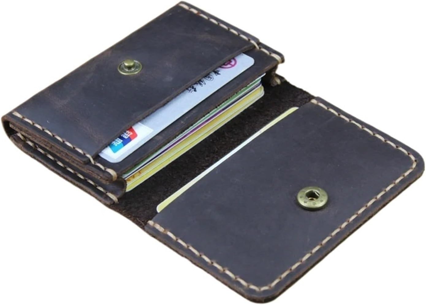Handmade Genuine Leather Card Wallet Leather Card Holder Men Small Purse Credit ID Card Holder Women Business Card Case MC-412(Black)