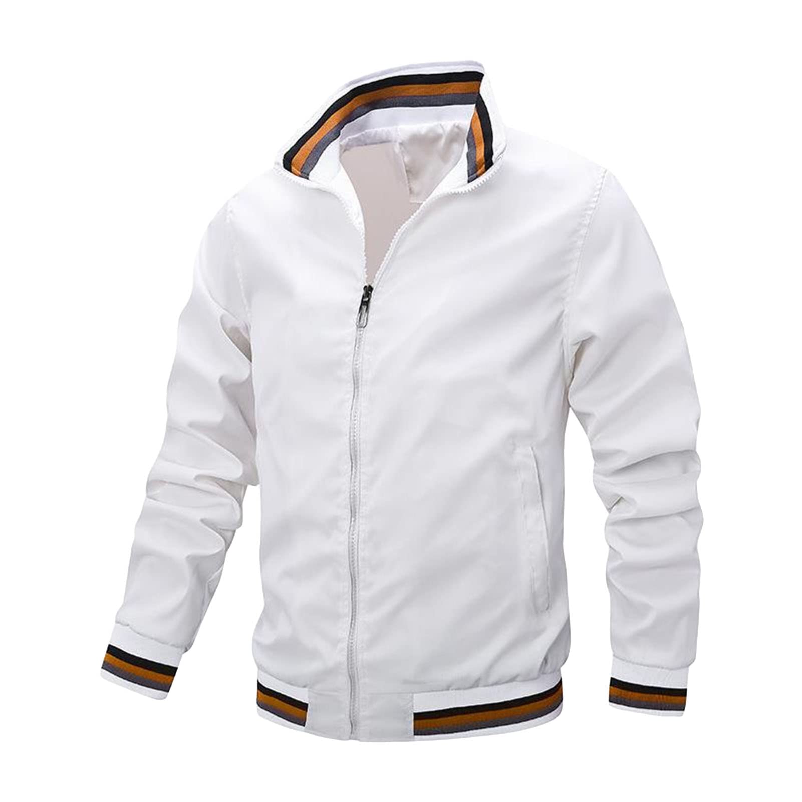 Maiyifu-GJ Men Lightweight Windproof Bomber Jacket Slim Casual Full Zip Softshell Coat Outdoor Spring Breathable Windbreaker (White,XX-Large)