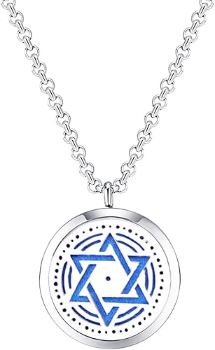 Mesinya - Collar difusor de aceites esenciales y pulsera (collar judío de estrella de David de 1.18 pulgadas), Acero inoxidable