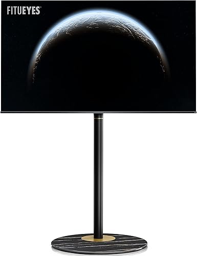 FITUEYES Soporte de TV esquinero de diseño para 32 a 65 pulgadas, moderno soporte de TV negro de mediados de siglo con base de vidrio texturizado de