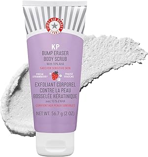 First Aid Beauty - KP Bump Eraser Body Scrub with 10% AHA, Keratosis Pilaris Exfoliator with Glycolic and Lactic acids, Helps Reduce Chicken Skin Bumps, Safe for Sensitive Skin, Strawberry Scent, 2 oz
