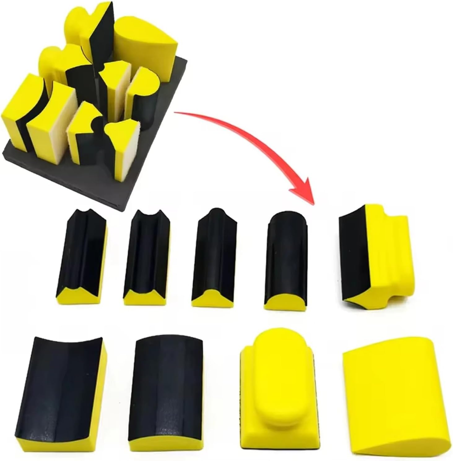 9PCS Hand Sanding Block Pad Set Hook And Loop Hand Grinding Block For Furniture Restoration Home Arts Car Wood And Metal Gap