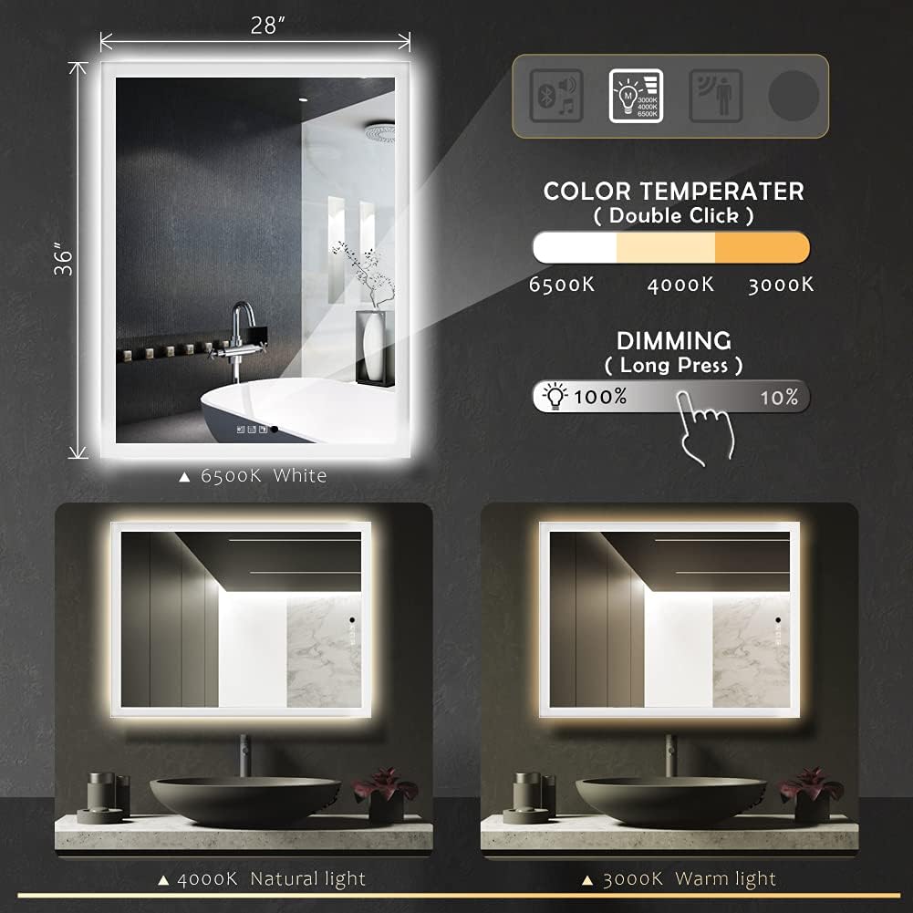 Super Big Clearance! GANPE LED Bathroom Mirror, Makeup Vanity Mirror Wall Mounted, 24x36 inch Large Modern Frameless Illuminated Mirror, Anti Fog+IP44 Waterproof+Vertical & Horizontal