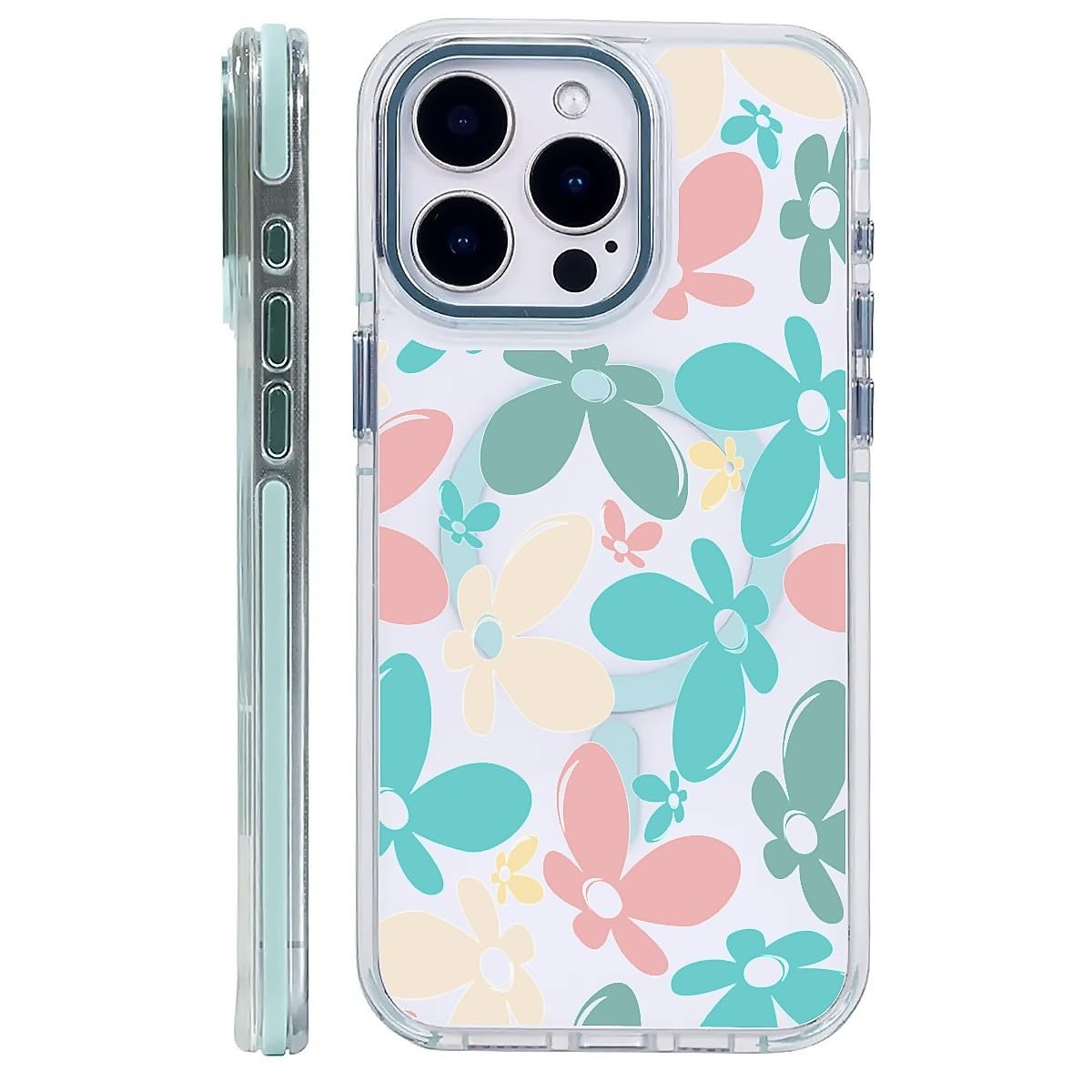 AshaPro for iPhone 15 Pro Max Case Transparent Magnetic Anti Drop Protective Cover Compatible with MagSafe Dopamine Blue Soft TPU Frame Girl Case for