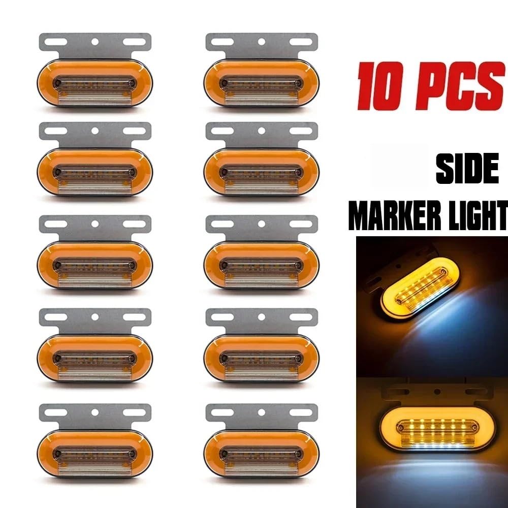 10 Stück 12 V/24 V Auto LKW Seitenmarkierungsleuchte Externes Signal Anzeigelampe Warnung Rücklicht 3 Modi Anhänger Gelb