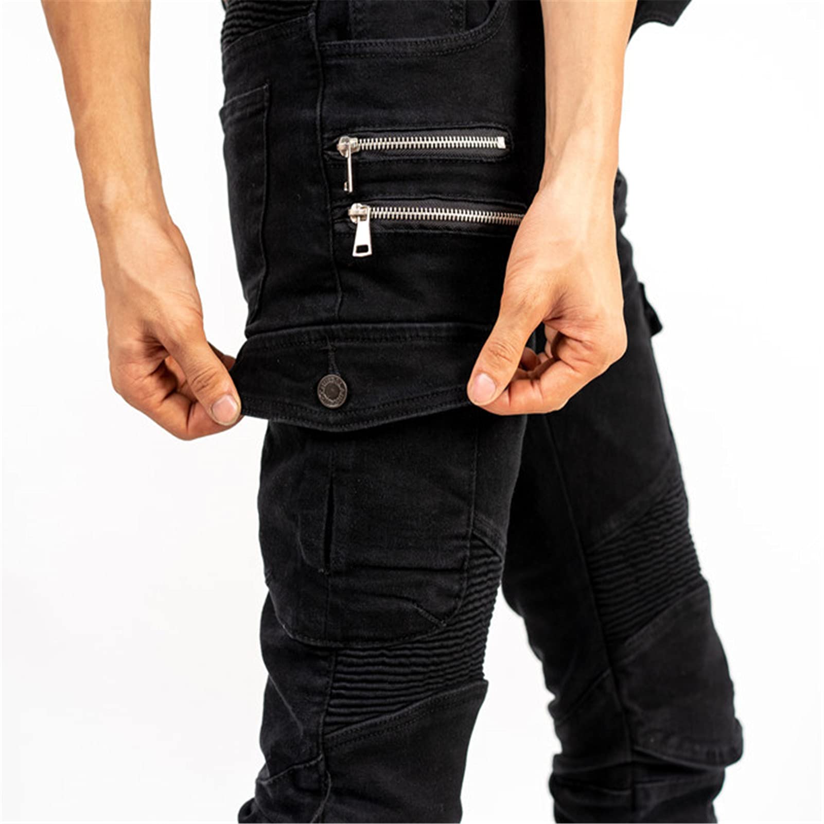 BEDSETS Pantaloni Da Moto, Per Uomo, Jeans In Denim Per Motociclismo Con Armatura E 4 Ginocchiere, Pantaloni Da Corsa Professionali (Black,L)