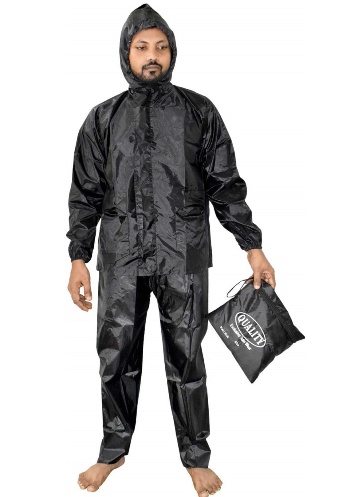 vordvigo Waterproof Rain Jacket Long Sleeve Raincoat Nylon Fabric Men's Raincoat (Black & Blue)-picture-10