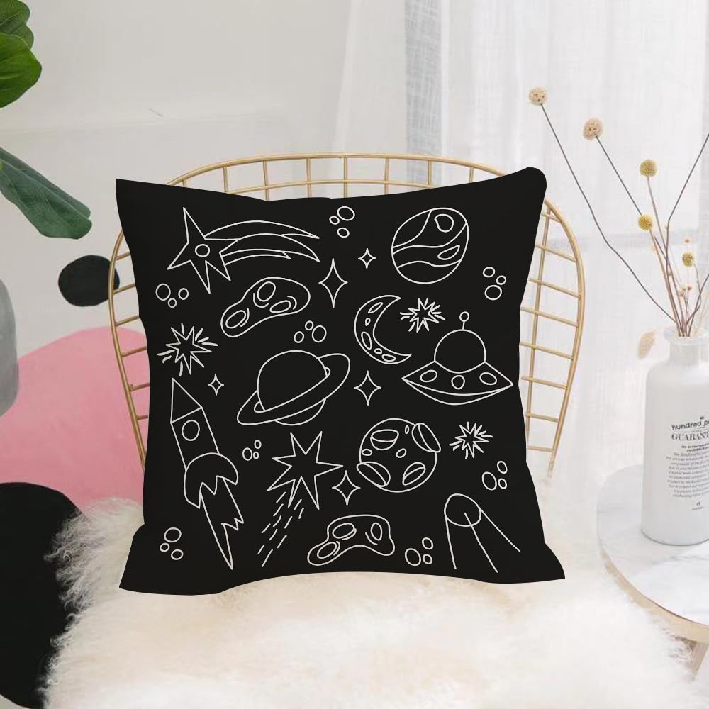 Hyosxw Space Kit. Meteorite Shooting Star Comet Pla - A6 Cushion Cover,Throw Pillow Case Home Decorative For Living Room Bedroom Sofa Chair 18X18 Inch,Space Kit. Meteorite Shooting Star Comet Planets Saturn Satellite Moon Rocket F,Pillowcase 45X45cm