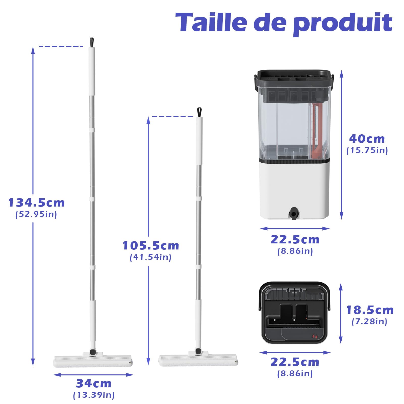 Serpillère Seau Essoreur avec Séparation Eau Propre et Sale, Balai Serpillère Plat Microfibre avec 2 Coussinets, Amovible Seau Essoreur avec Serpillère de Nettoyage pour Sols(Blanc)