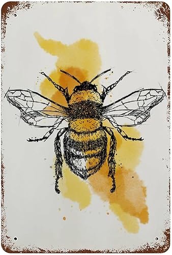 Letrero de lata vintage de BEE de metal retro nostálgico letrero decorativo divertido para el hogar, cocina, bar, habitación, garaje, decoración de