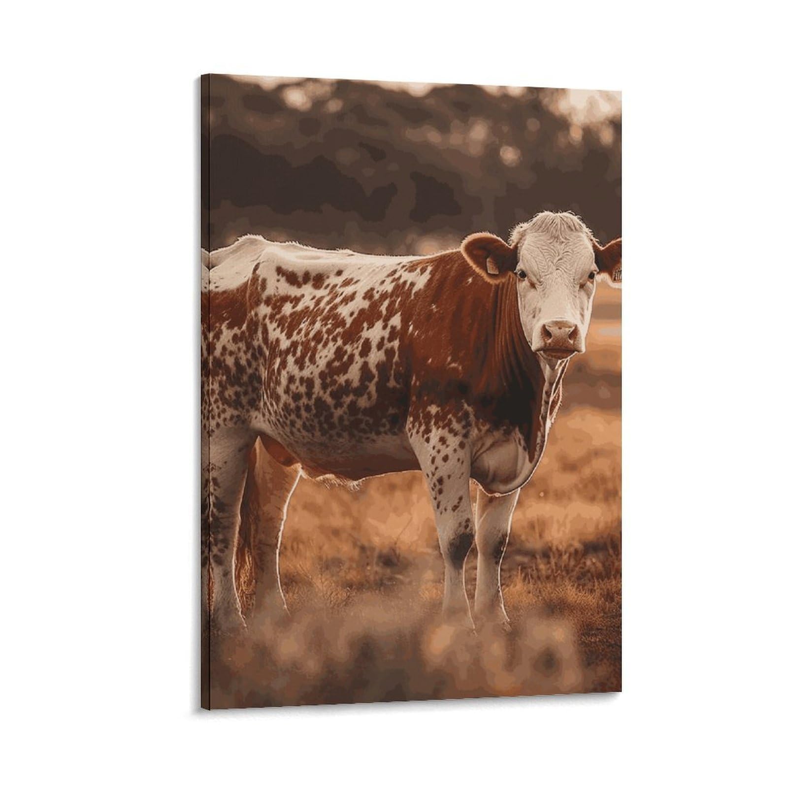 Canvas Wall Art for Living Room 16"x24" Modern Artwork Painting Pictures Hanging Canvas Prints Cow Standing Aesthetic Wall Art for Bedroom Bathroom Office Wall Art Print Decor Cow Standing Canvas Wal