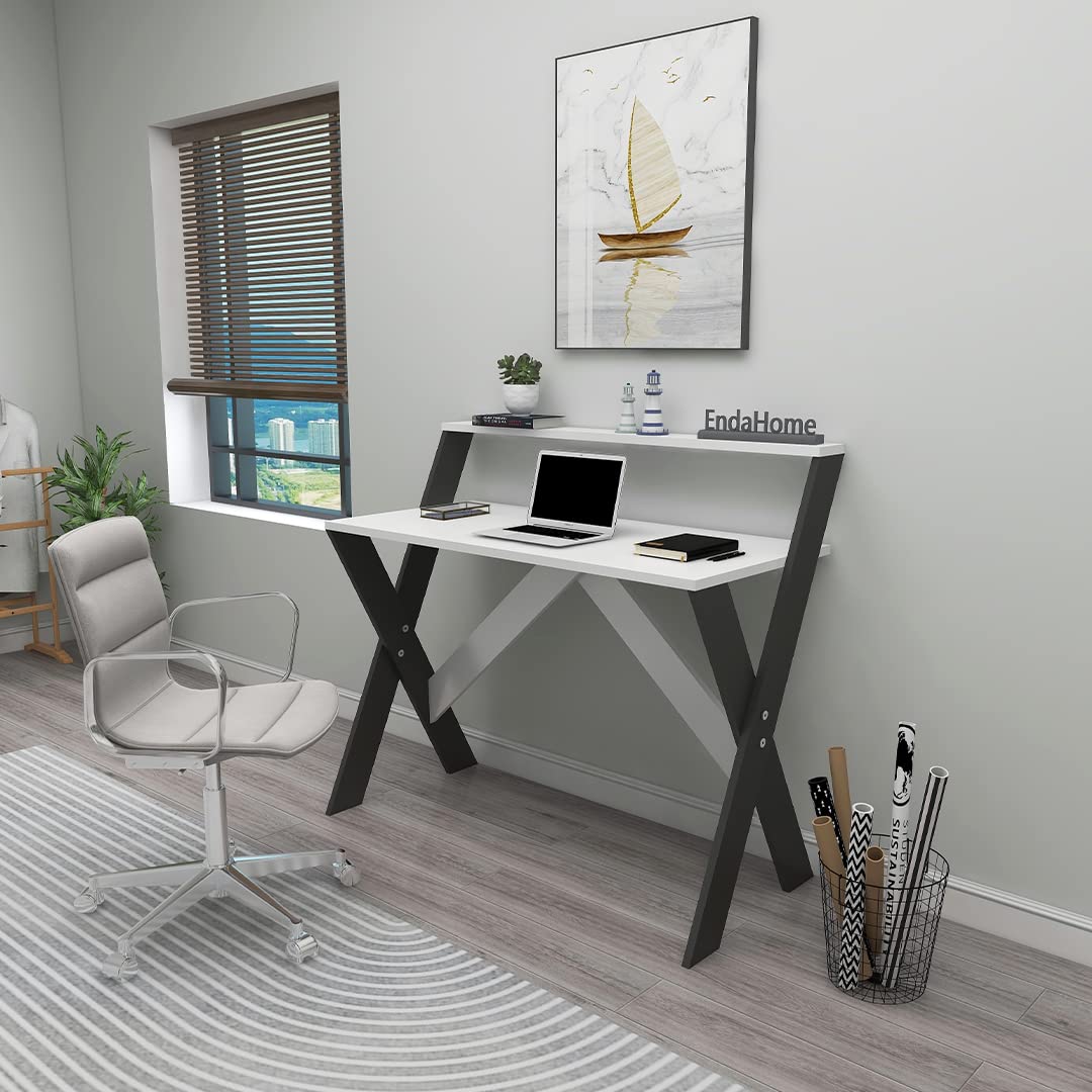 X Ayaklı Ders Çalışma Masası, Ofis ve Bilgisayar Masası Antrasit & Beyaz