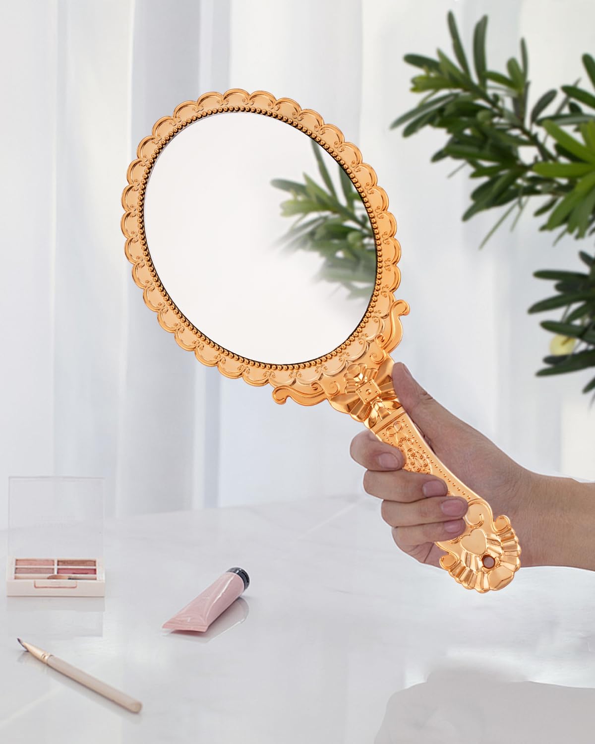 XPXKJ Hand Mirror Vintage Handheld Mirror with Handle Vanity Makeup Mirror Travel Mirrors（Gold）