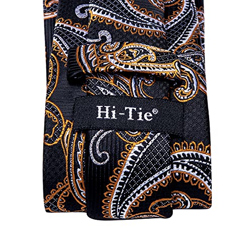 Image of Hi-Tie Paisley Floral Ties Set for Men Silk Mens Stripes Necktie Pocket Square Cufflinks Set Formal Business