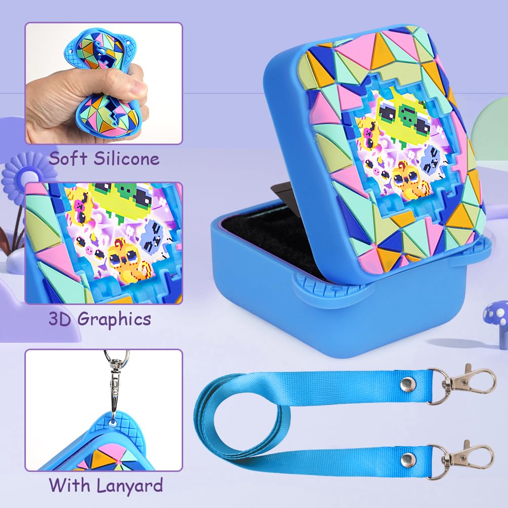 OSDUE Silicone Case for Bitzee Magicals Digital Pet Bitzee Carrying, Anti-Fall Shockproof Portable Carrying Mini Case-Geometry-Blue - Image 4