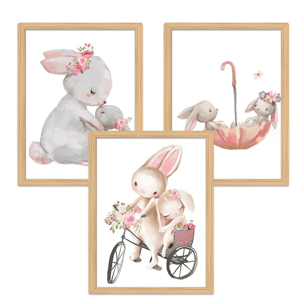 Zamety Juego de 3 imágenes para habitación de bebé, niña, habitación infantil, póster para habitación infantil, póster de animales, habitación de bebé, decoración para habitación infantil, sin marco