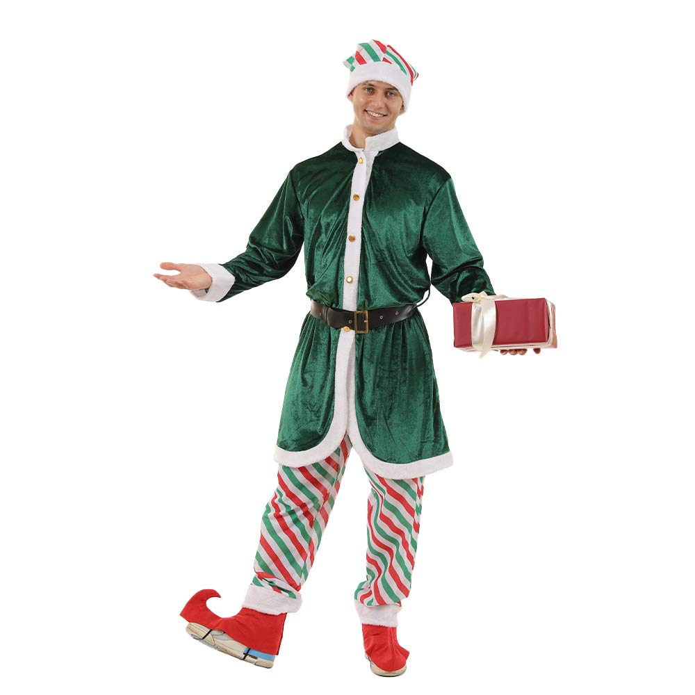 ReneeChoReneeCho Men Santa Candy Elf Christmas Costume, Long Coat