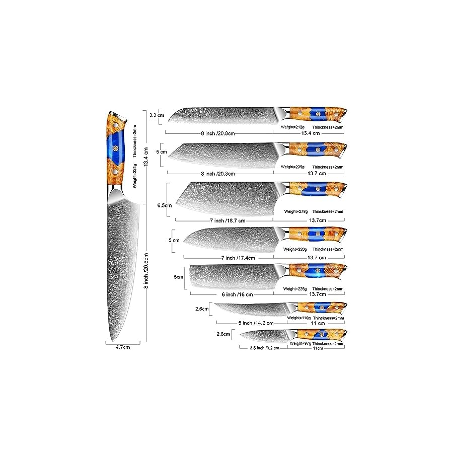 Knife-Sets-8PCS-Damascus-Steel-Knife-67-Layers-Japanese-VG10-Chefs-Knives-Kitchen-Slicing-Nakiri-Bread-Santoku-Paring-Blue-Resin-Handle Knife Sets, 8PCS Damascus Steel Knife 67 Layers Japanese VG10 Chef's Knives Kitchen Slicing Nakiri Bread Santoku Paring Blue Resin Handle